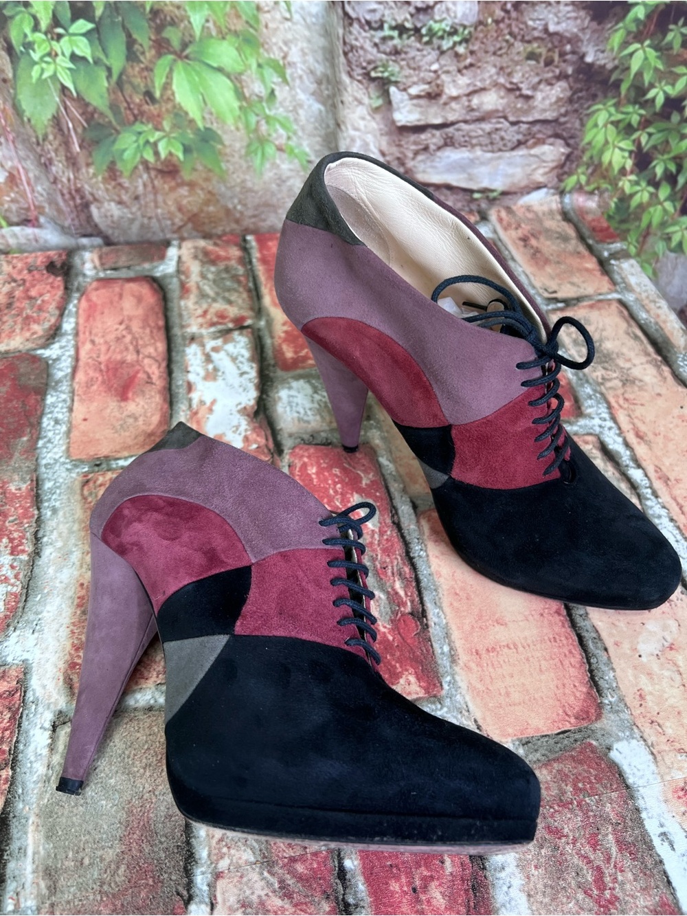 PRADA Italian Made Suede Lace-Up Color Block Luxury Platform Oxfords, 37.5 - Picture 13 of 16